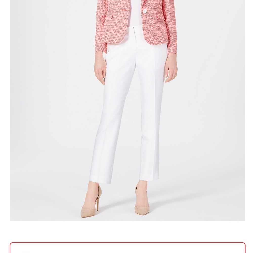 LeSuit textured one-button pantsuit in Heartbeat red/white- size 14. 2/piece
